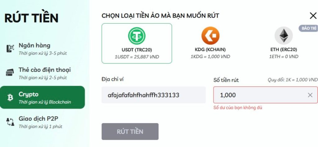 Hướng dẫn rút tiền min88 bằng tiền ảo - Rút tiền nhanh chóng chỉ trong 1 phút